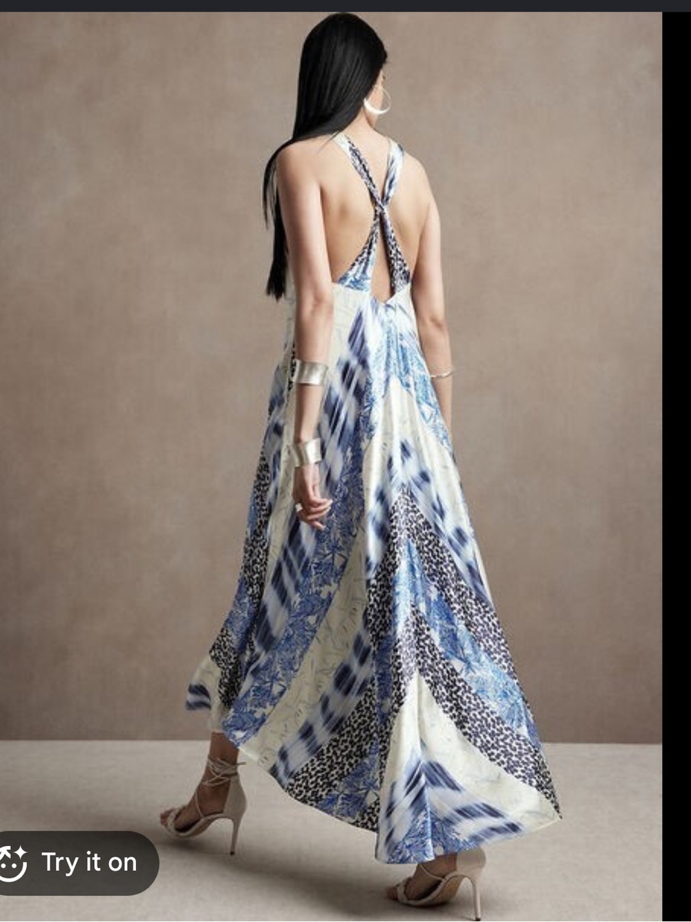 Banana Republic Blue and Cream Printed Maxi Skirt